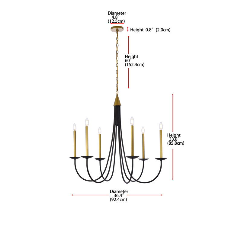 Black and Brass Candle Style Metal Chandelier