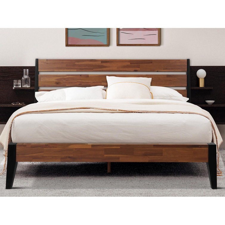 Queen Acacia Wood Platform Bed Frame with Headboard
