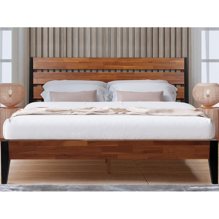 Queen Acacia Wood Platform Bed Frame with Headboard
