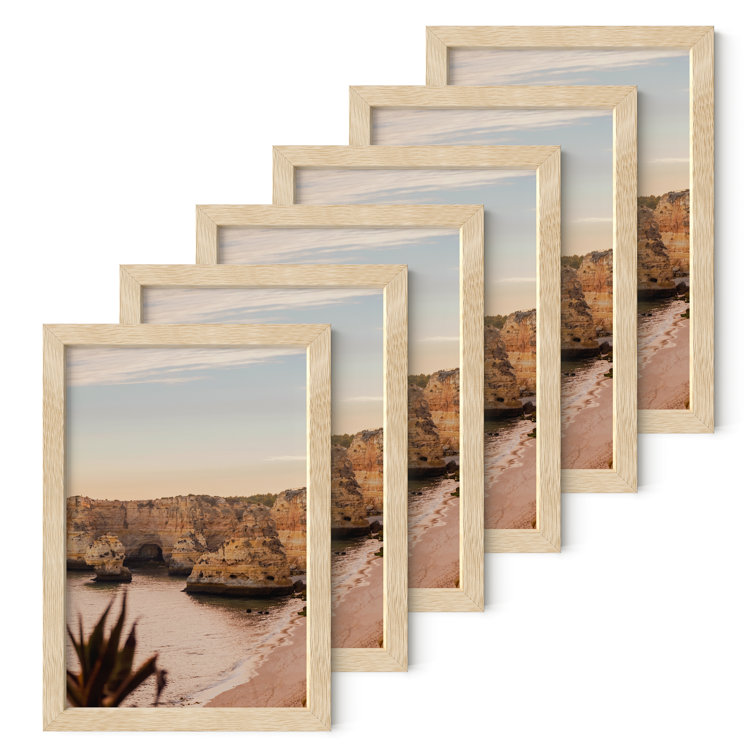 Beige Solid Oak 4x6 Picture Frame Set of 6