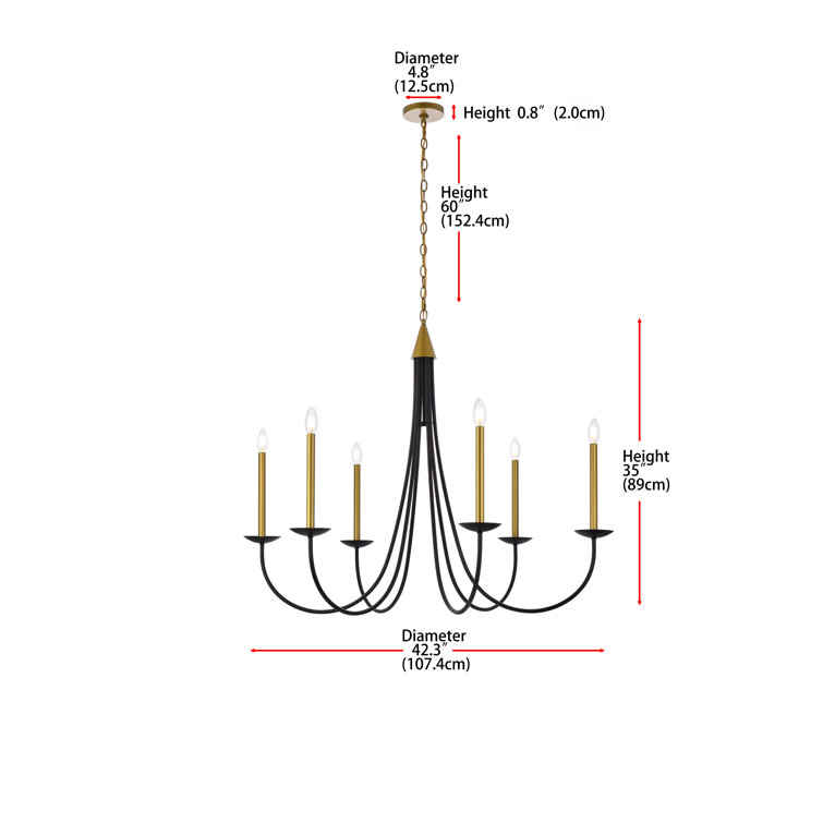 Black and Brass 6-Light Candle Style Metal Chandelier