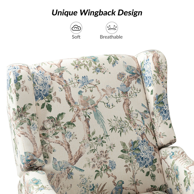 Floral Polyester Swivel Glider Recliner with Metal Frame