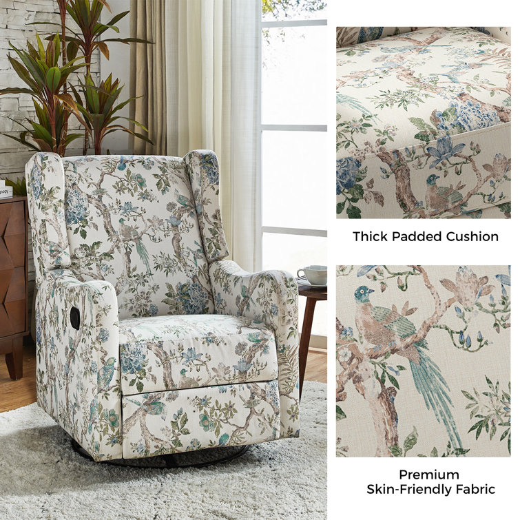 Floral Polyester Swivel Glider Recliner with Metal Frame