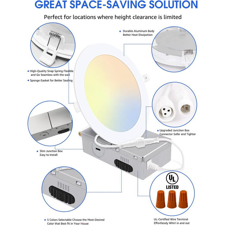 6'' White Ultra-Thin Dimmable LED Recessed Downlight