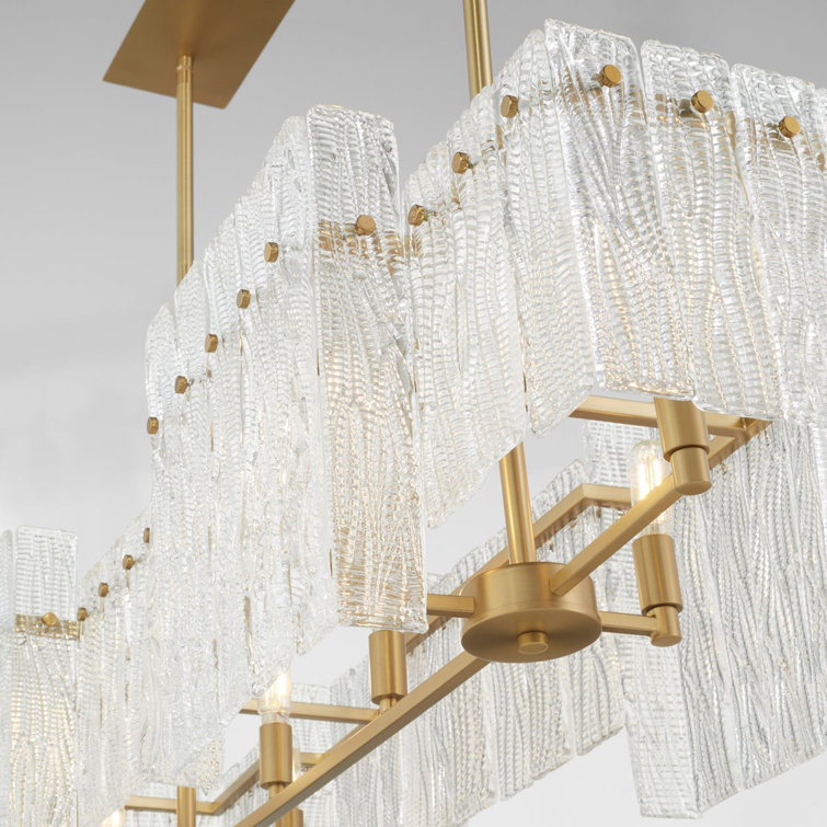 Othello Aged Brass and Glass 8-Light Linear Chandelier