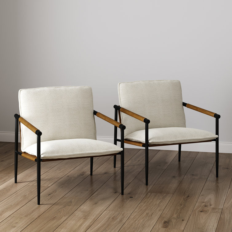 Set of 2 Beige Faux Leather and Metal Accent Chairs
