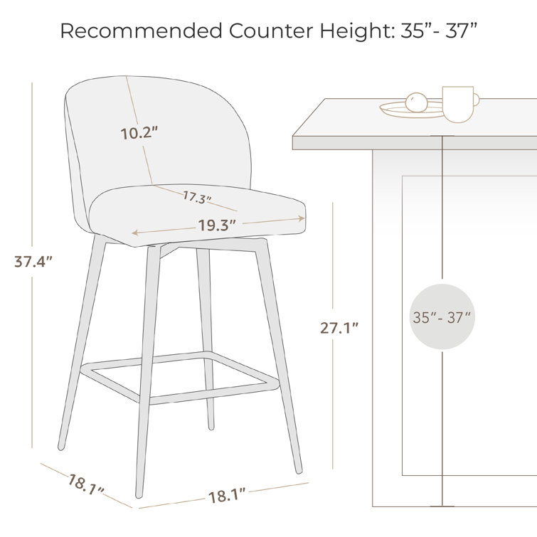 White Upholstered Swivel Counter Stools with Iron Legs, Set of 2
