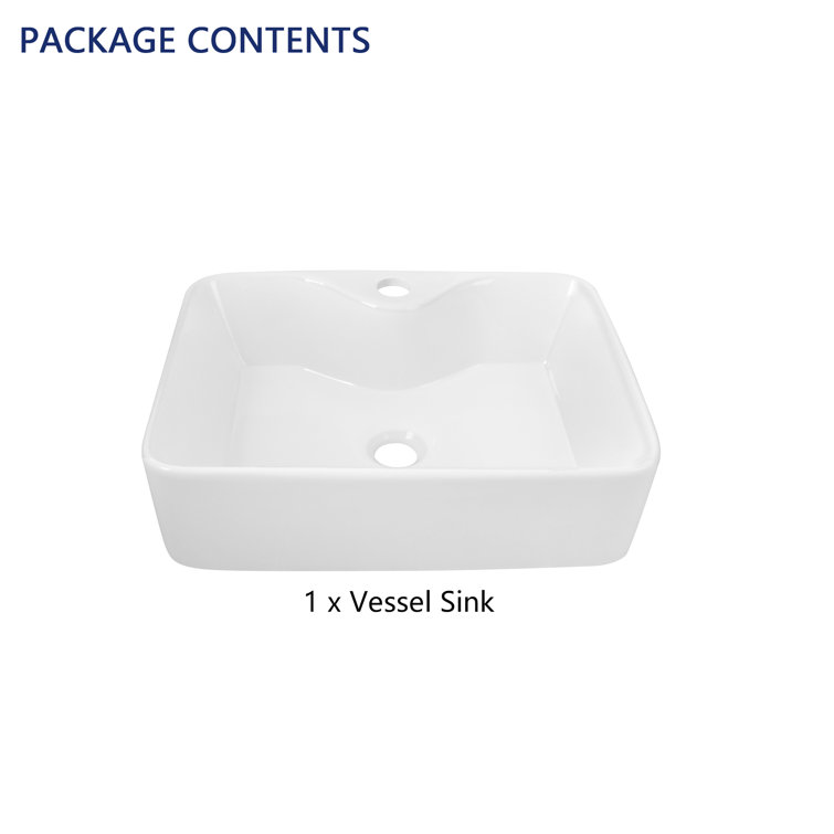 Ally 19" x 15 White Ceramic Rectangular Above-Counter Vessel Sink