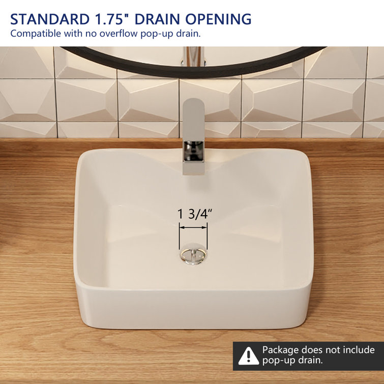 Ally 19" x 15 White Ceramic Rectangular Above-Counter Vessel Sink
