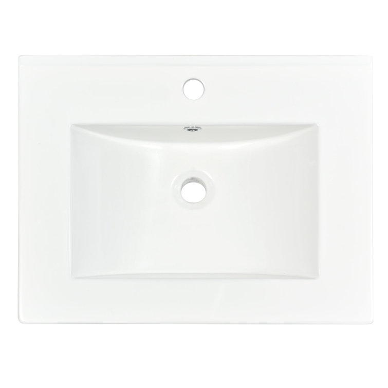 24'' White Ceramic Rectangular Single Vanity Top Sink