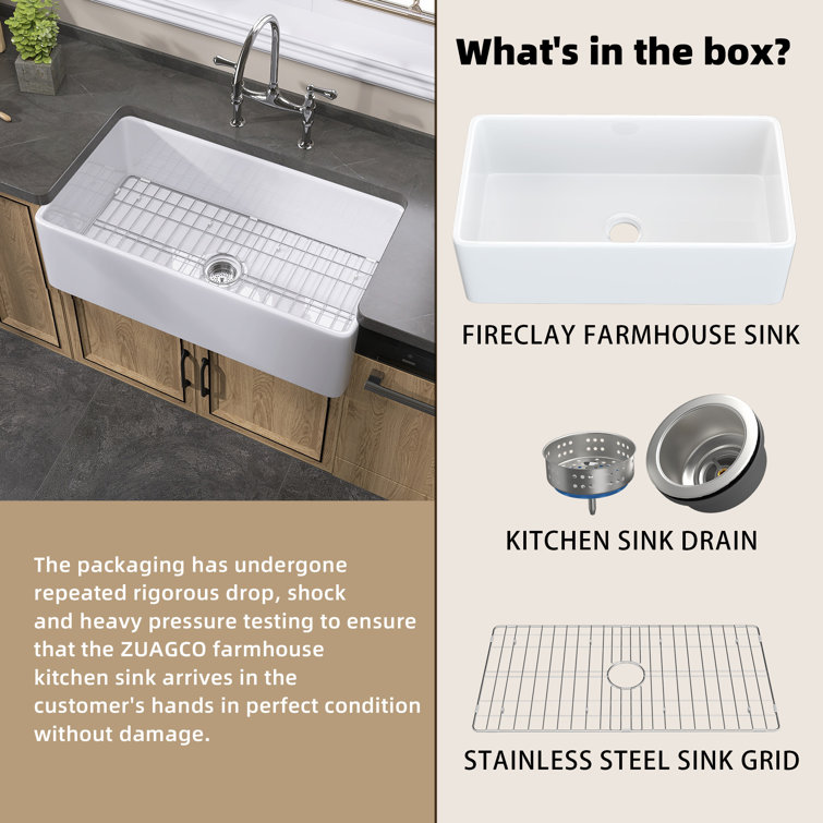 White Fireclay Farmhouse Apron Front Kitchen Sink