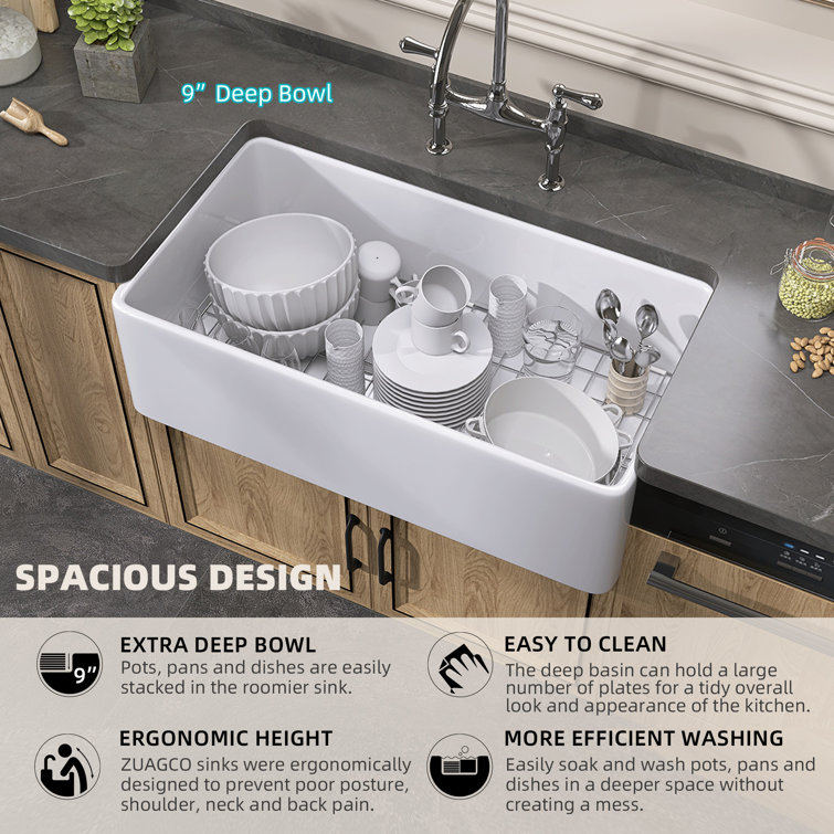 White Fireclay Farmhouse Apron Front Kitchen Sink