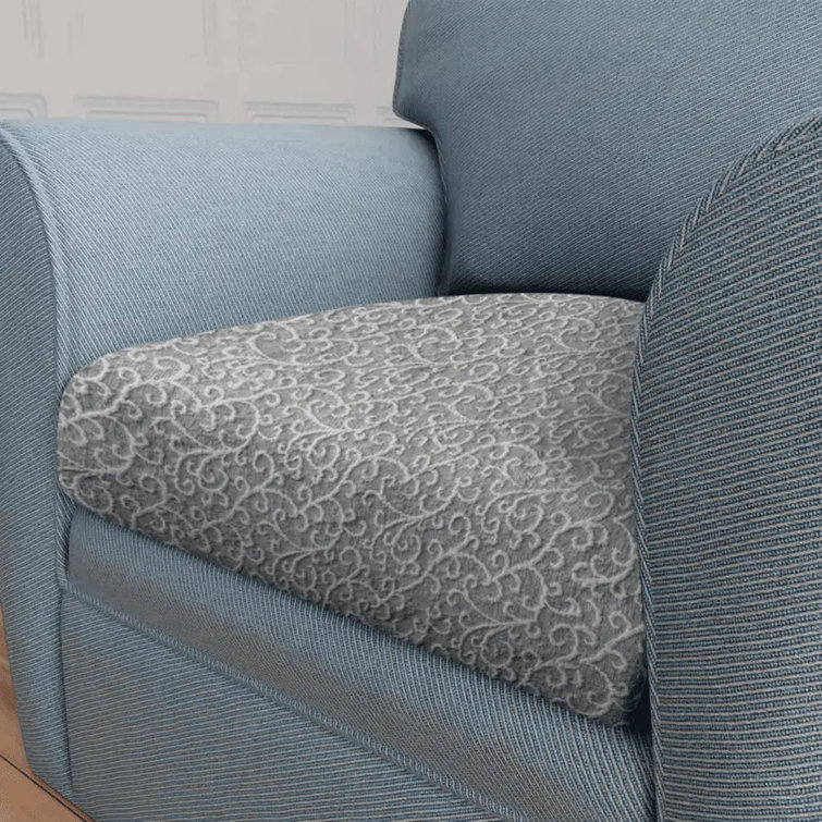 Gray Arabesco Stretch T-Cushion Sofa Cover