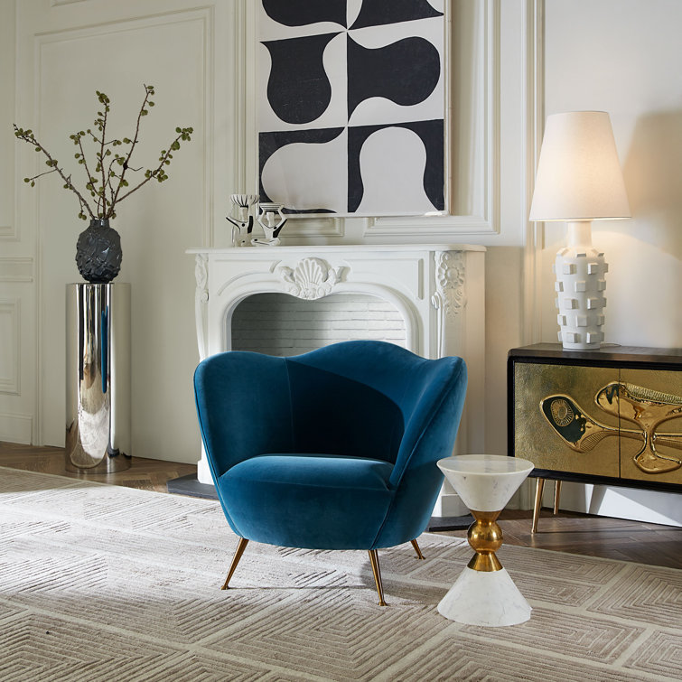 Teal Velvet Ripple Barrel Chair with Metal Legs