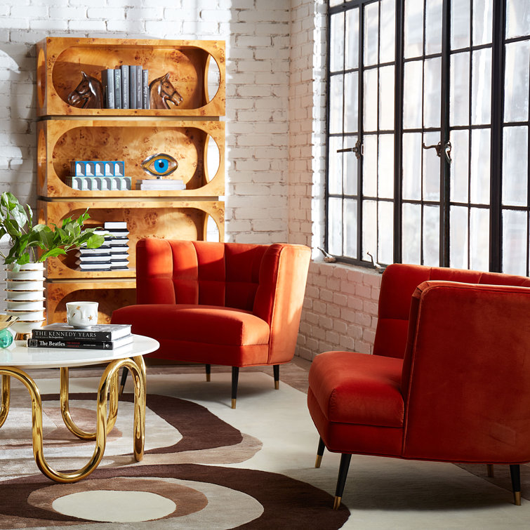Draper Orange Velvet Barrel Chair with Metal Legs