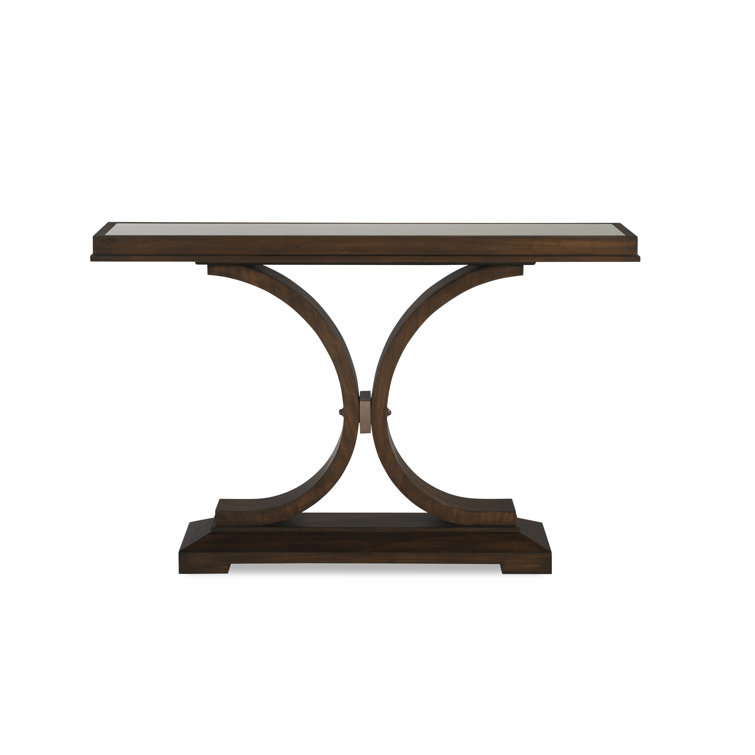 Brunette Walnut and Glass Mirrored Console Table