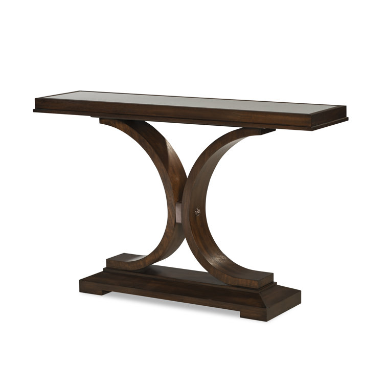 Brunette Walnut and Glass Mirrored Console Table