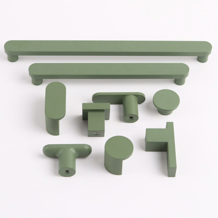 Olive Green Matte Aluminum Round Cabinet Knob with Mounting Hardware