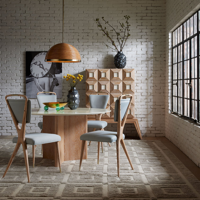 Brussels Round White Marble and Oak Dining Table for Six