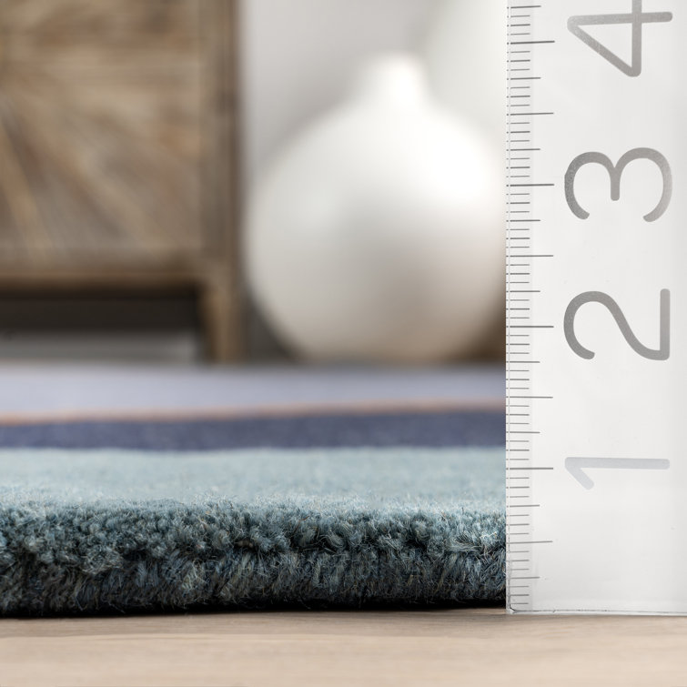 Handmade Blue and Green Abstract Wool Area Rug 8' x 10'