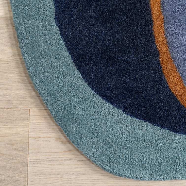 Handmade Blue and Green Abstract Wool Area Rug 8' x 10'
