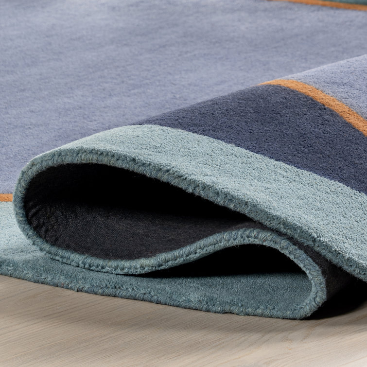 Handmade Blue and Green Abstract Wool Area Rug 8' x 10'
