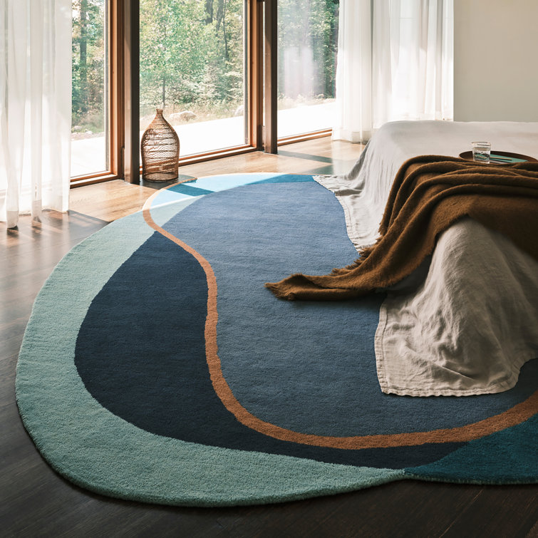 Handmade Blue and Green Abstract Wool Area Rug 8' x 10'