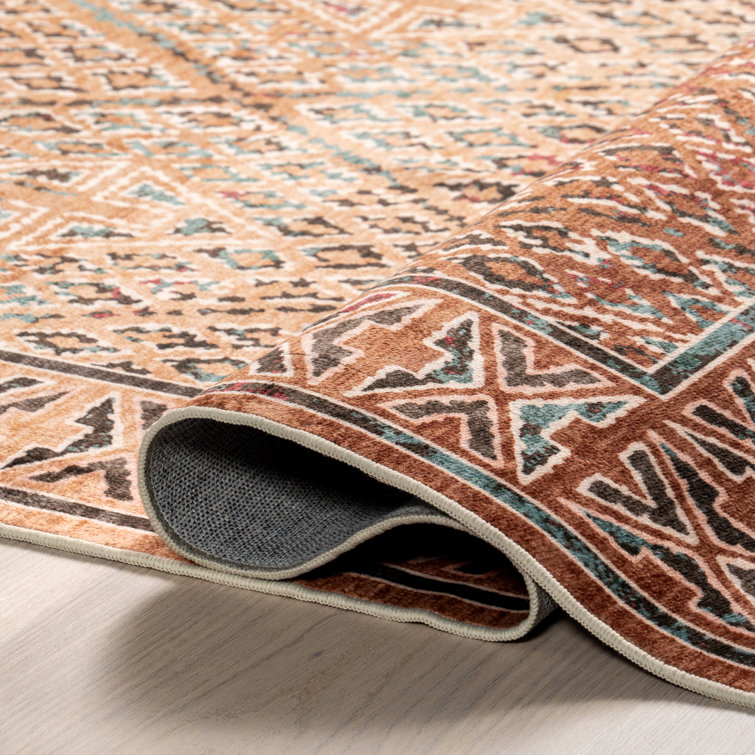 Bagmati Orange Geometric Washable 4' x 6' Synthetic Rug