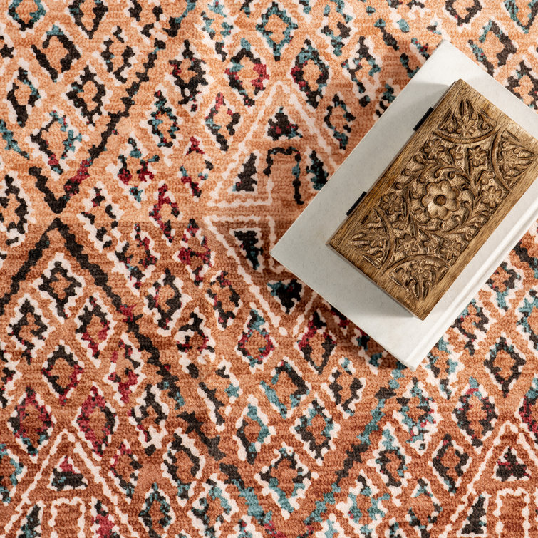 Bagmati Orange Geometric Washable 4' x 6' Synthetic Rug