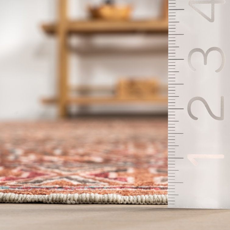 Bagmati Orange Geometric Washable 4' x 6' Synthetic Rug
