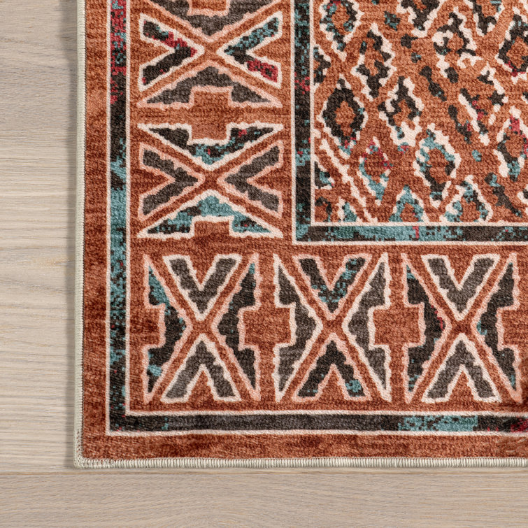 Bagmati Orange Geometric Washable 4' x 6' Synthetic Rug