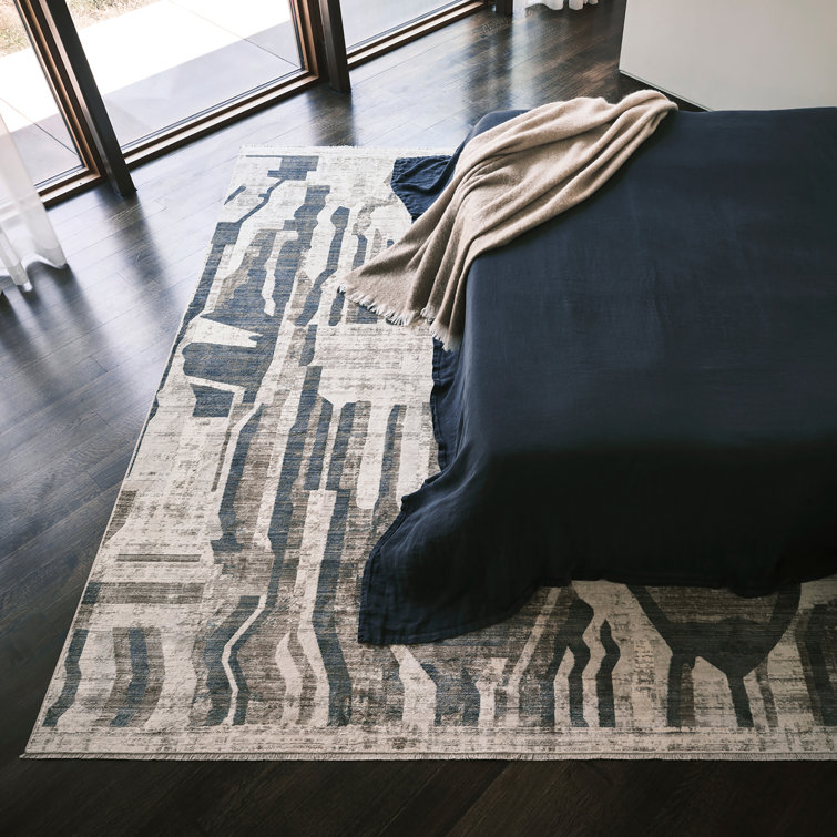 Beige Abstract Handmade Synthetic 5' x 7' Area Rug