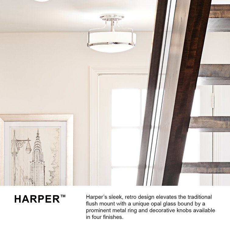 Harper Chrome Finish 3-Light Semi-Flush Mount with Clear Seedy Glass