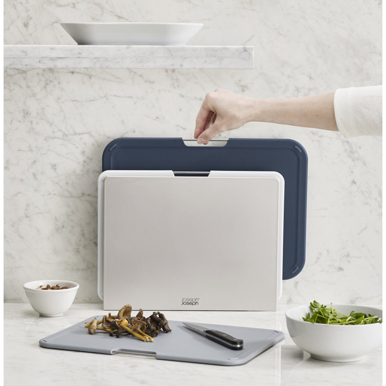 Large Gray Plastic 3-Piece Cutting Board Set with Stand