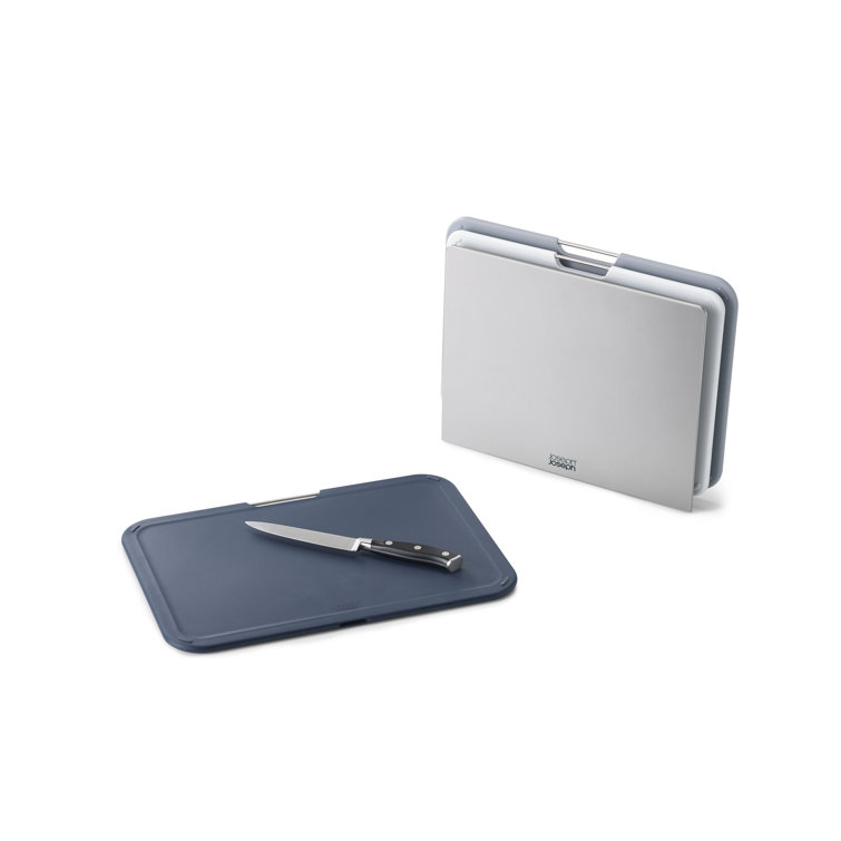 Large Gray Plastic 3-Piece Cutting Board Set with Stand