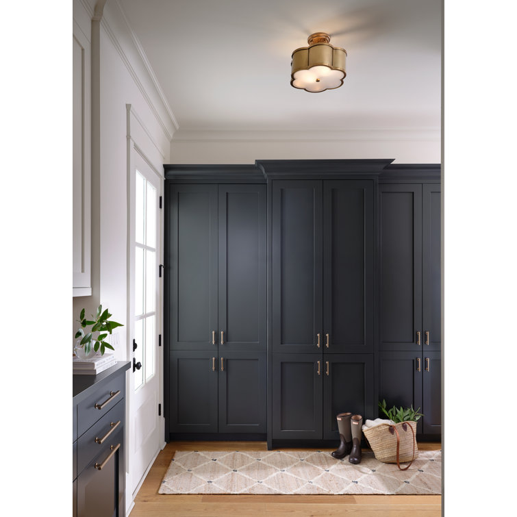 Heritage Brass and Glass 2-Light Semi-Flush Mount Ceiling Fixture