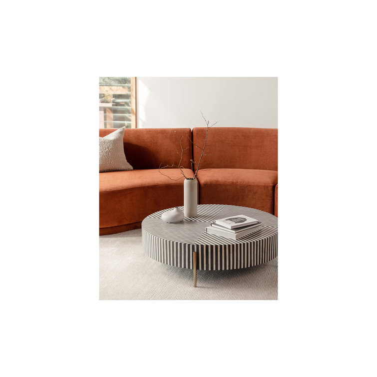 Carnegie Art Deco Round Coffee Table in Camel Bone & Brass