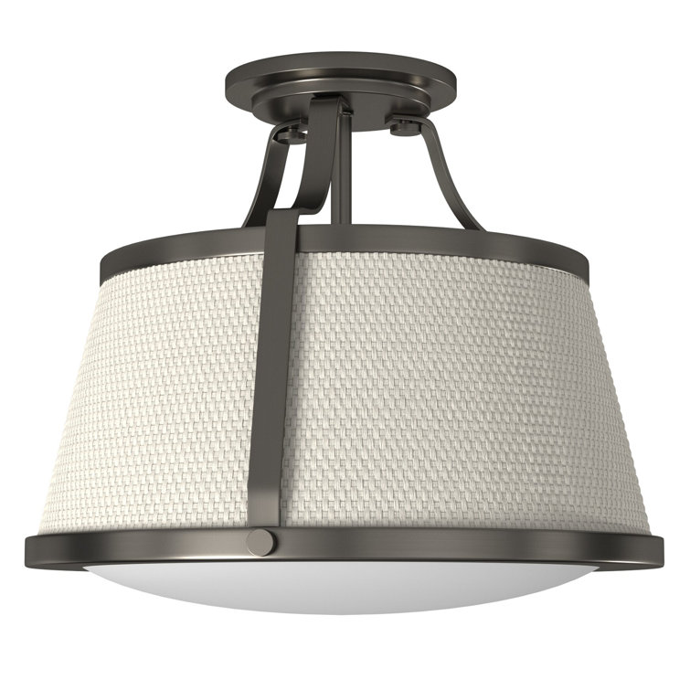 Charlotte Antique Nickel 3-Light Semi-Flush Mount with Woven Off-White Shade