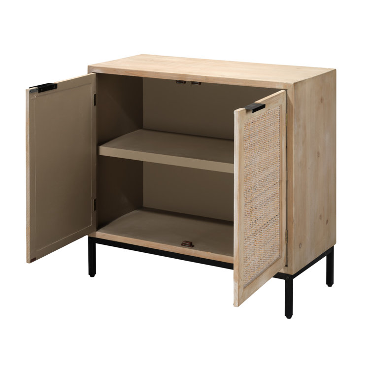 Mary Washed Wood and Raffia 2-Door Storage Cabinet