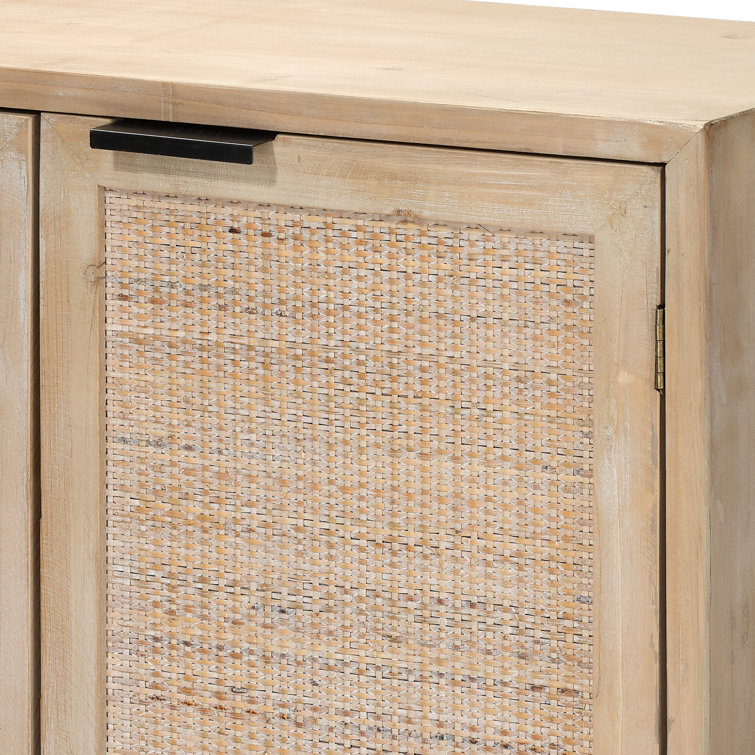 Mary Washed Wood and Raffia 2-Door Storage Cabinet