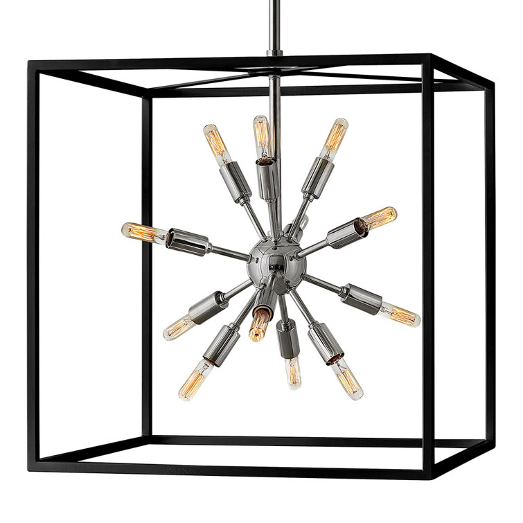 Aros 12-Light Black and Polished Nickel Cage Chandelier
