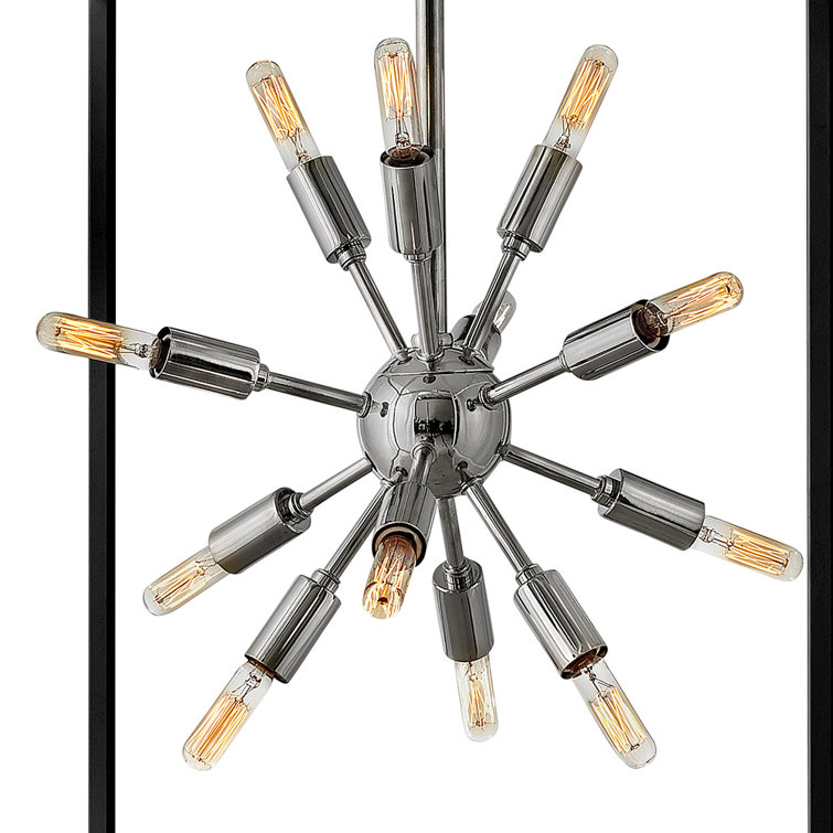 Aros 12-Light Black and Polished Nickel Cage Chandelier