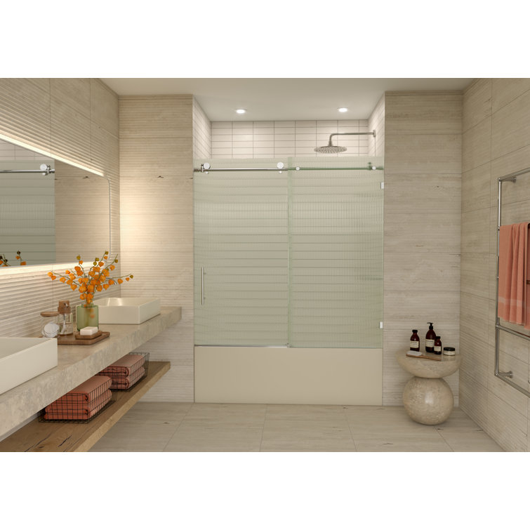 Galaxy 60" Frameless Fluted Glass Sliding Bathtub Door in Chrome