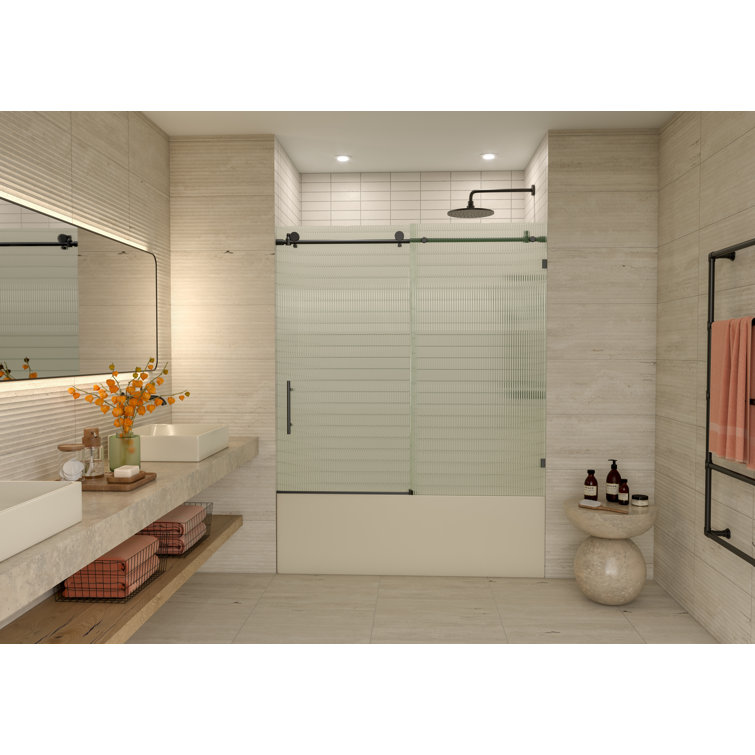 Galaxy 60" Frameless Fluted Glass Sliding Bathtub Door