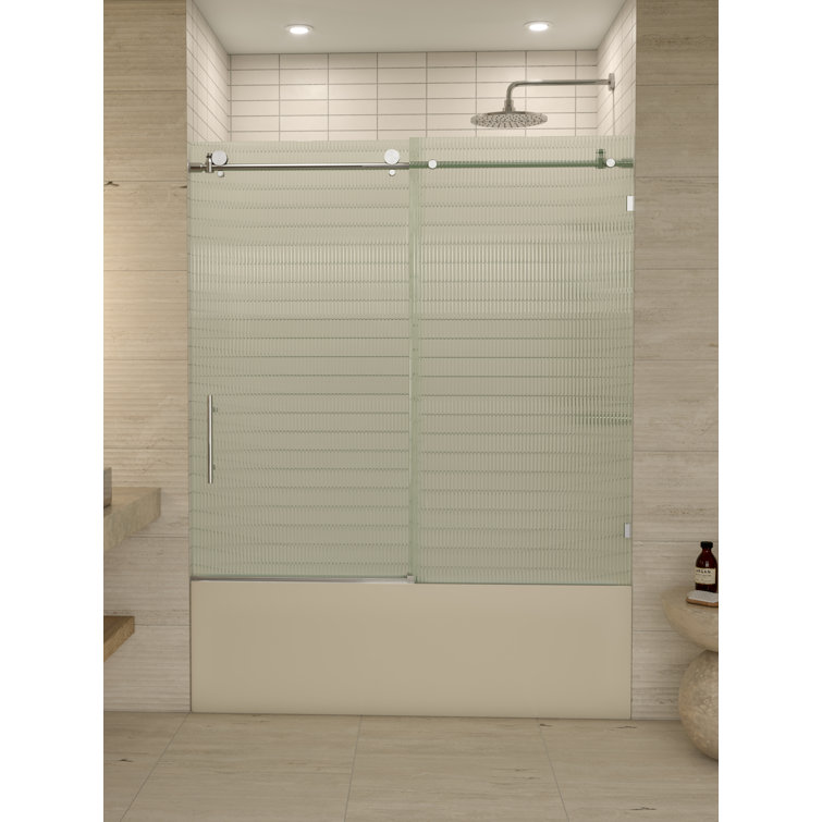 Galaxy 60" Frameless Fluted Glass Sliding Bathtub Door in Chrome