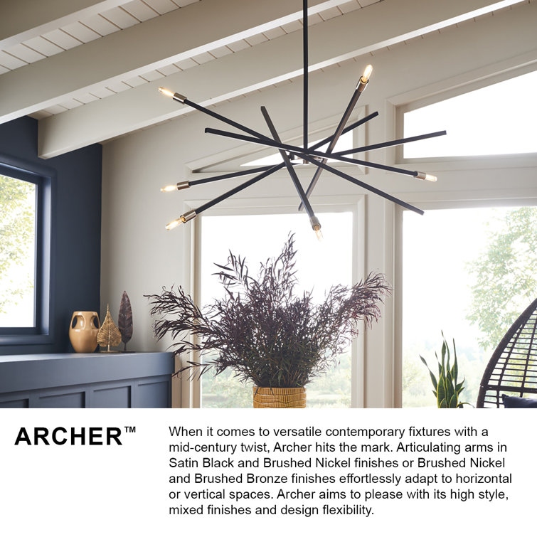 Mini Heritage Brass Sputnik 6-Light Chandelier with Black Accents