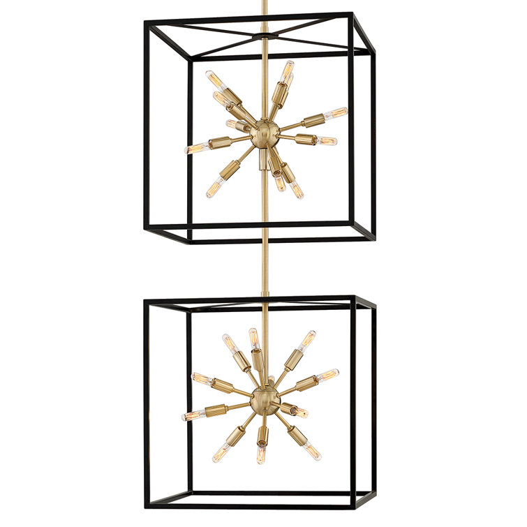 Aros Mid-Century Modern 24-Light Starburst Chandelier in Black and Brass
