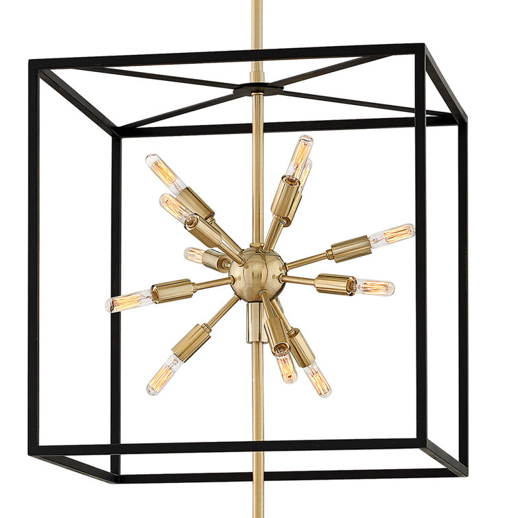 Aros Mid-Century Modern 24-Light Starburst Chandelier in Black and Brass