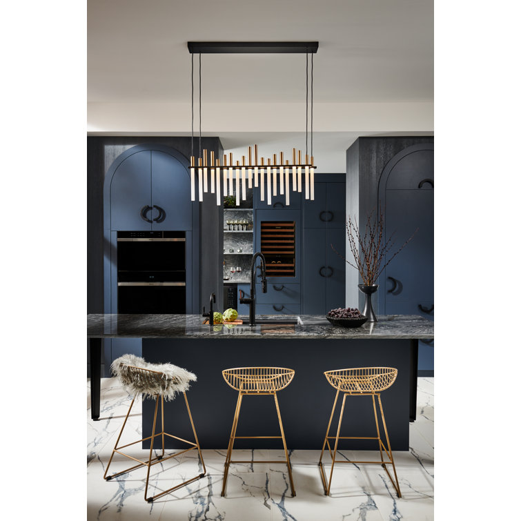 Sleek Echo Black Brass LED Island Chandelier with Etched Acrylic