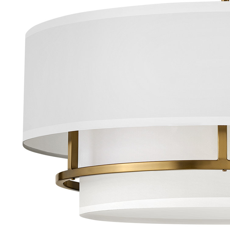 Lacquered Brass 23" Transitional Drum Semi-Flush Mount with Faux Parchment Shade